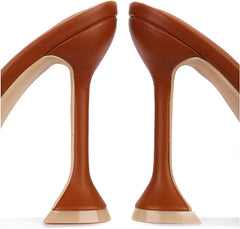 Cape Robbin Lithe Tan Sexy High Spool Heel Open Squared Toe Slip On Pumps