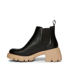 Steve Madden Howler Black/Tan Block Heel Pull On Platform Leather Ankle Boots
