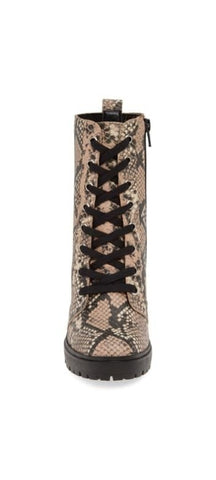 Steve Madden Lead Ankle Boot Nude Snake Lace Up Rugged Combat Lug Sole Booties