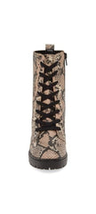 Steve Madden Lead Ankle Boot Nude Snake Lace Up Rugged Combat Lug Sole Booties