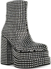 Steve Madden Cobra Black Rhinestone Platform Block High Heel Fashion Ankle Boots