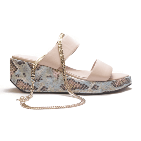 Cecelia New York BALEVES Leather Wedge Heeled Platform Sandal NUDE/RAINBOW SNAKE