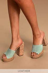 Steve Madden Gemella Mint Green Suede Slip On Rounded Toe Cork Platform Sandal