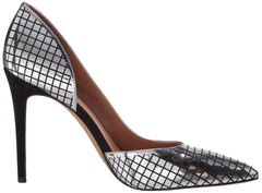 Jessica Simpson Women's Privona  Pointed Toe Metallic Pump Shoe BLACK/SILVER