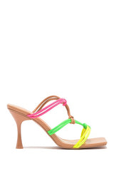 Cape Robbin Newly Mid Heel Slip ON Multi Neon Color Open Toe Mule Slide Sandals