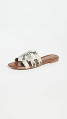 Sam Edelman Bay Beach Multi Print Open-Toe Slip-On Leather Flats Slides Sandals