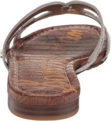 Sam Edelman Bay Soft Silver Rounded Open Toe Slip On Leather Strap Flat Sandals