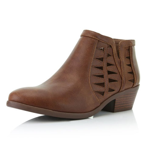 Soda Women's Fashion Closed Toe Multi Strap Ankle Bootie Block Heel Cognac Pu