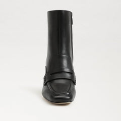 Sam Edelman Fenna Black Leather Almond Toe Block Heeled Fashion Ankle Boots