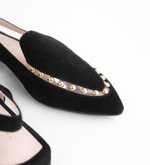 Cecelia New York Cleo Embellished Elasticized Slingback Pointed Toe Flats BLACK