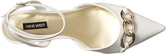 Nine West Arnice White Patent Stiletto Heel Pointed Toe Ankle Strap Fashion Pump