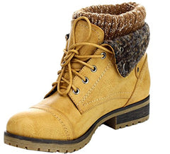 Refresh WYNNE-01 Women's Tan Combat Style Lace Up Ankle Booties