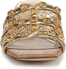 Sam Edelman Webster Amber Gold Multi Slip On Open Toe Mule Block Heeled Sandals