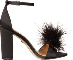 Sam Edelman Yaro Black Feather Ankle Strap Open Rounded Toe Block Heeled Sandals