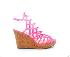 Schutz Womens Pink Cork Platform Wedge Caged Open Toe Heeled Sandal