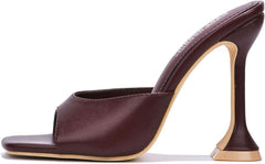 Cape Robbin Lithe Chocolate Sexy High Spool Heel Open Squared Toe Slip On Pumps