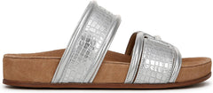 Sam Edelman Rowan Soft Silver Leather Double Strap Open Toe Flat Slides Sandals