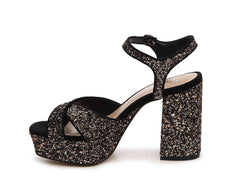 SHELLYS LONDON Annie Pewter Glitter Embellished Heeled Platform Sandal Pump