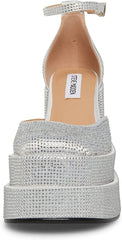 Steve Madden Charlize Rhinestone Block Heel Ankle Strap Square Toe Fashion Pumps