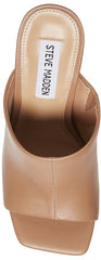 Steve Madden Lexia Nude Leather Slip On Squared Open Toe Chunky Heeled Sandals