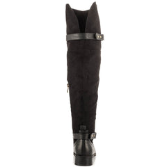 Caliente PartyBus Black Vegan Leather Suede Stacked Heel Over The Knee Boots