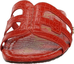 Sam Edelman Bay Terra Orange Slide Open-Toe Slip-On Leather Flat Sandals