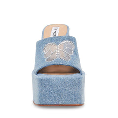 Steve Madden Tricks Denim Multi Block Heel Squared Toe Slip On Platform Sandals