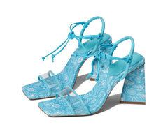 Schutz Gianna Transparente/River Acqua/White Squared Open Toe Heeled Sandals