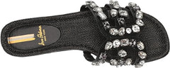 Sam Edelman Bay Black Jewel Woven Slide Mule Open-Toe Slip-On Leather Sandals