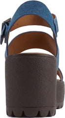 Soda Account Denim Blue Ankle Strap Round Open Toe Strappy Block Heeled Sandals