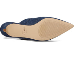 Cole Haan Vandam Buckle Denim Leather Pointed Toe Kitten Heeled Dress Pumps