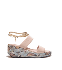 Cecelia New York BALEVES Leather Wedge Heeled Platform Sandal NUDE/RAINBOW SNAKE
