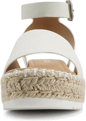 Soda Topic O-Whte Nb (Whipped Stitch) Espadrille Ankle Strap Platform Sandals