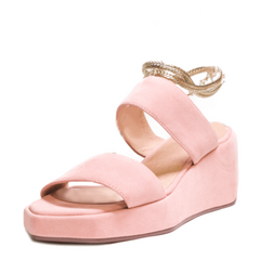 Cecelia New York BALEVES Blush Leather Wedge Platform Gold Chain Anklet Sandals