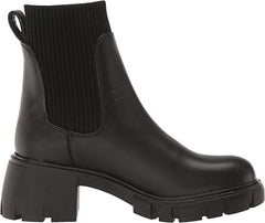 Steve Madden Hayle Black Chunky Lug Heel Pull On Rounded Toe Fashion Ankle Boots