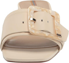Sam Edelman Deacon Modern Ivory Squared Open Toe Buckle Slides Heeled Sandals