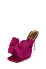 Jeffrey Campbell Bow-Down Fuchsia Satin Gold Squared Open Toe Pin-Heeled Sandal
