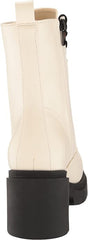 Nine West Juna3 Ivory Lace Up Chunky Block Heel Rounded Toe Combat Ankle Boots