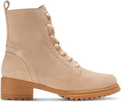 Cole Haan Camea Waterproof Sesame Suede Rounded Toe Zipper Ankle Combat Boots