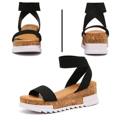 katliu Women's Wedge Platform Sandals Elastic Ankle Strap Platform Sandal