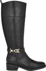 Tommy Hilfiger Ionni Black2 Almond Toe Buckle Detailed Knee High Riding Boots