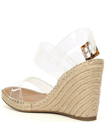 Steve Madden Uri Clear Platform Open Toe Espadrille Buckle Closure Wedge Sandals