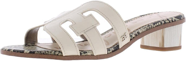 Sam Edelman Illie Bright White Leather Slip On Open Toe Heeled Slides Sandals
