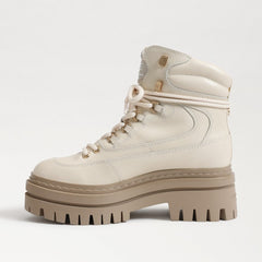 Sam Edelman Kace Modern Ivory Leather Lace Up Chunky Sole Combat Ankle Boots