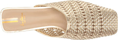 Sam Edelman Leona Gold Slip On Squared Toe Ornate Woven Detailed Flat Mules
