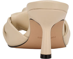Nine West Knot 3 Dark Cream Slip On Squared Open Toe Kitten Heeled Sandals