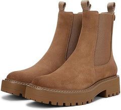 Sam Edelman Laguna Almond Taupe Leather Chelsea Moto Rounded Toe Pull On Boots