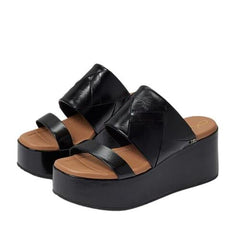 Sam Edelman Sasha Black Slip On Open Toe Strappy Wedge Heel Platforms Sandals