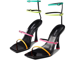 Nine West Aves3 Multicolor Square Open Toe Ankle Strap Cylindrical Heeled Sandal