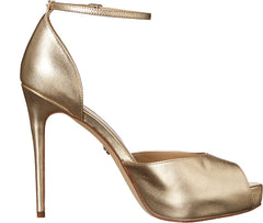 Sam Edelman Florencia Gold Peep Toe Buckled Ankle Strap High Heel Pumps